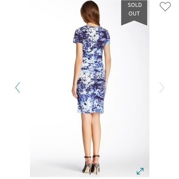 Nicole Miller $300 Women's Small Blue Purple Print Tiered Tidal Pleat Dress - Picture 2 of 13